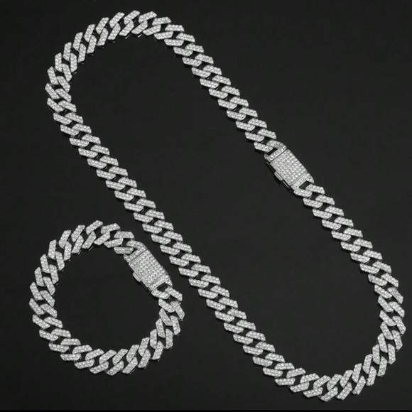 Silver Cuban Link Necklace and Bracelet Set
